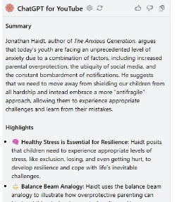 YouTube button ChatGPT to Summarize for article on YouTube for presentations