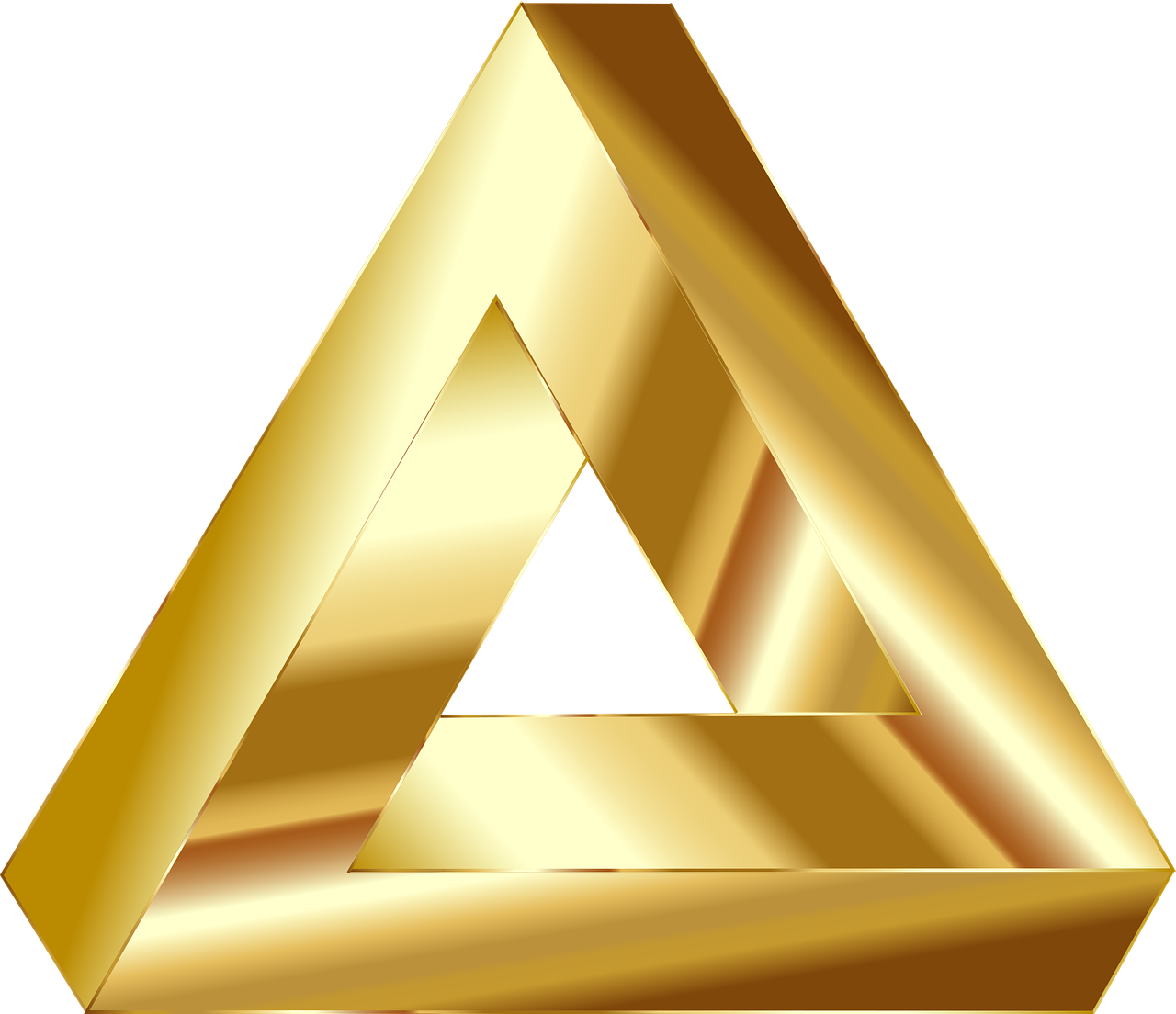 Image of a golden colored Penrose Triangle Optical Illusion. Used for a SmartBrief article with headline The 3 points needed for “golden triangle” of market research