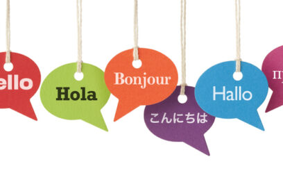 Speech bubbles contain the word HELLO in eight different languages. English, Spanish, French, Japanese, German, Russian, Arabic and Swedish. International business, translation services etc. Isolated on a pure white background, absolutely no dot in the white area – no need to cut-out. for article on language development