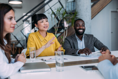 Group of business persons in business meeting. for education article on making decisions